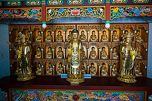 佛,收集,下面,金色,雕塑,法往寺,复杂,韩国