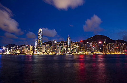 香港,天际线,西部,九龙,晚间