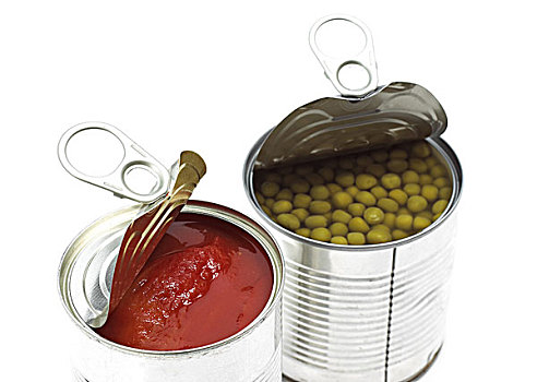 罐,豌豆,西红柿,白色,背景