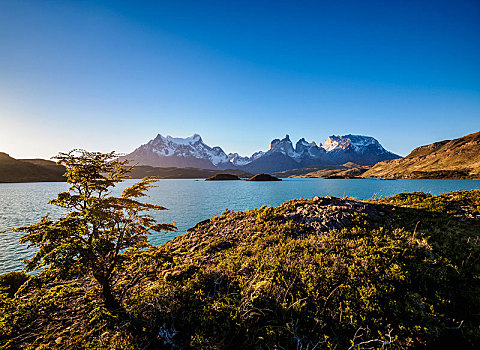 风景,上方,裴赫湖,大,托雷德裴恩国家公园,巴塔哥尼亚,智利,南美