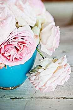 粉色,玫瑰,蓝色,玻璃花瓶