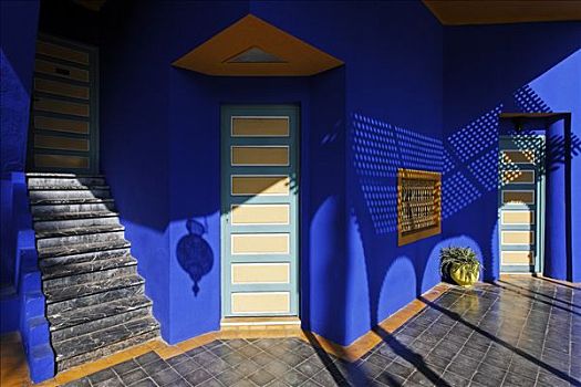 平台,入口,蓝色,宅邸,马若雷尔花园,玛拉喀什,摩洛哥,非洲