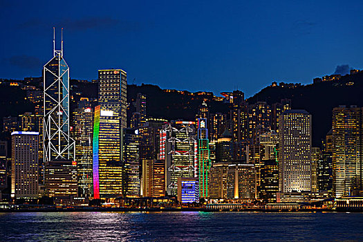 风景,蓝色,钟点,九龙,香港,天际线,河,中心,中国银行,远处,左边,中国,亚洲