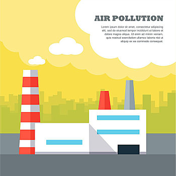 空气污染,概念,矢量,旗帜,设计,城市风光,工厂,污染,空气,释放,城市,烟雾,人,影响,环境,插画,风格