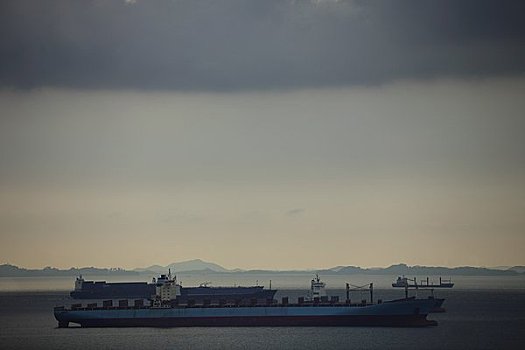 油轮,海洋,靠近,新加坡,风暴,上方