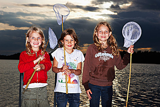 三个女孩,包,网,码头,瑞典