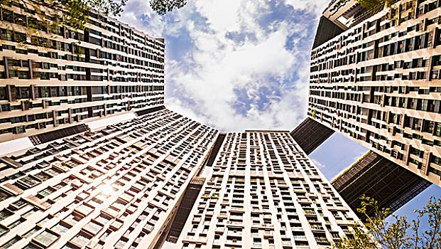 仰视,现代,公寓,楼宇,新加坡,东南亚