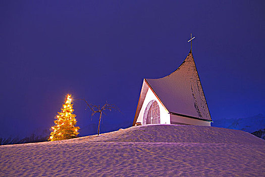 奥地利,提洛尔,小教堂,圣诞树