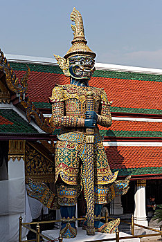 巨大,监护,雕塑,入口,玉佛寺,苏梅岛,曼谷,泰国,亚洲