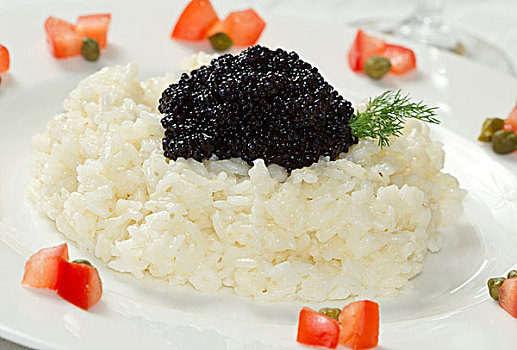 米饭,黑色,鱼子酱