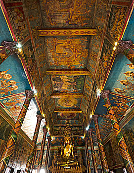 铜像,天花板,佛像,寺庙,金边,柬埔寨,亚洲