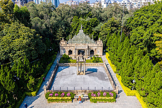 航拍广州黄花岗公园,广州黄花岗七十二烈士墓园