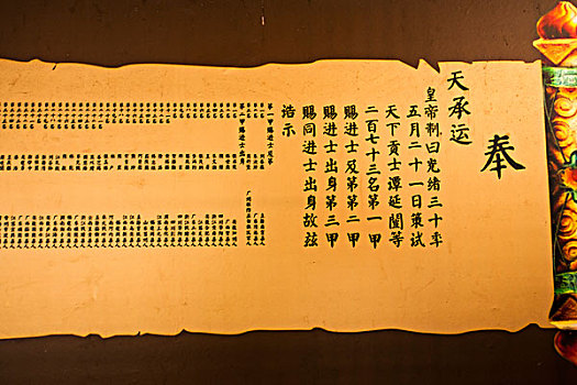四川省富顺县富顺文庙展示出本县历代二百多名进士与状元名录
