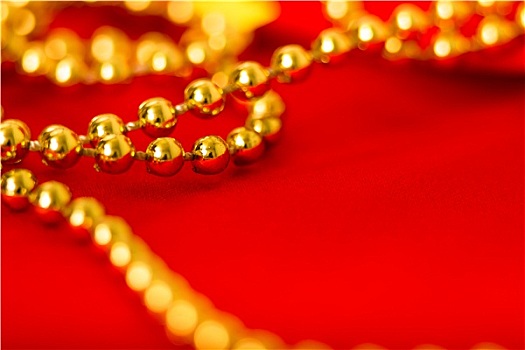 金色,珠子,红色,布,微距