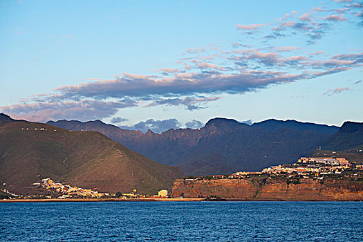 风景,城镇,早晨,亮光,圣塞巴斯蒂安,加纳利群岛,西班牙,欧洲