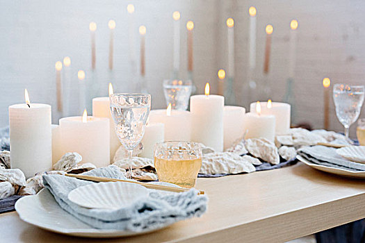 桌子,照亮,蜡烛,瓷盘,玻璃