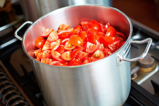 许多,西红柿,大,锅,炉子
