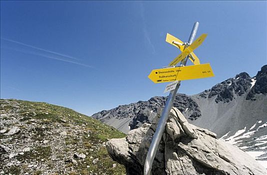 路标,登山者,联系,阿尔卑斯山,提洛尔,奥地利,欧洲