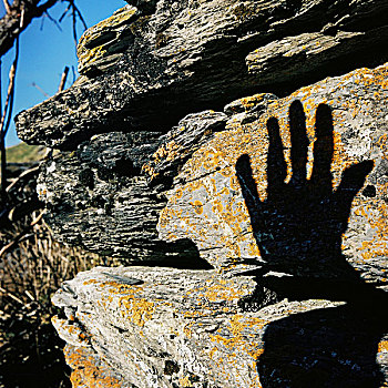 影子,手,石头,比利牛斯山脉