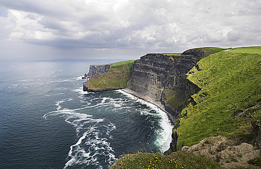 爱尔兰,克雷尔县,莫赫悬崖,伸展,上升,向上,高处,大西洋,海洋