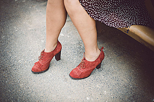 女人,穿,红色,鞋