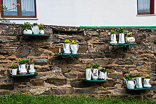 咖啡壶,花瓶,墙壁,科赫姆,摩泽尔,山谷,莱茵兰普法尔茨州,德国