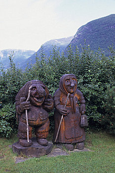 挪威,靠近,木质,特罗尔,雕塑