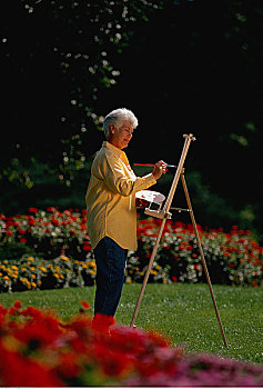 成年,女人,绘画,花园