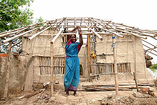家,损坏,气旋,乡村,地区,孟加拉,六月,2009年,沿岸地区,蔽护,堤,建筑,五个