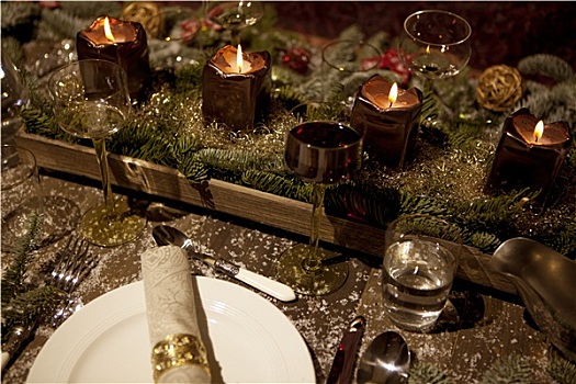 圣诞节,桌子,烛光