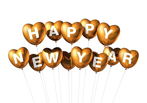 金色,新年快乐,心形,气球