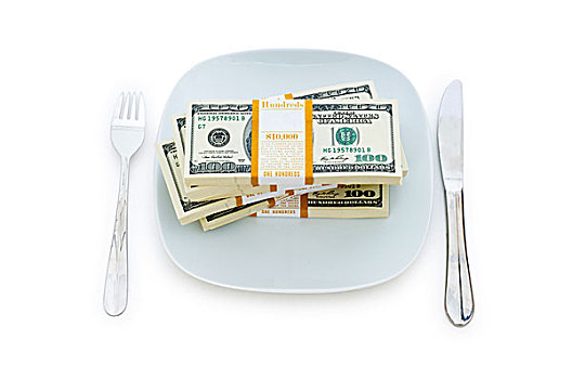 金融,概念,吃饭,钱,隔绝,白色背景
