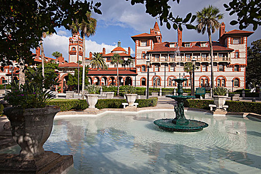 大学,庞塞,大,水池,喷泉,前景,佛罗里达,美国