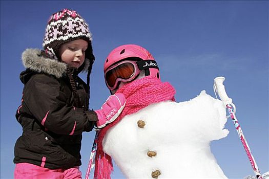 女孩,雪人