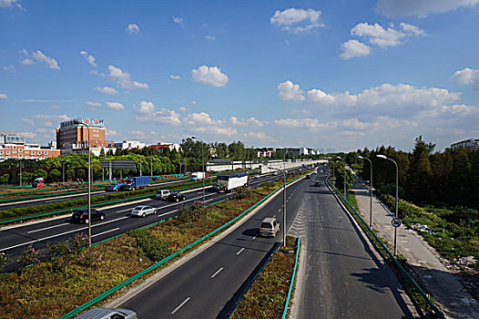 上海,外环高速,高速公路,蓝天,白云