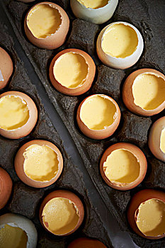 奶油冻,烹饪,蛋壳,俯视,鸡蛋盒