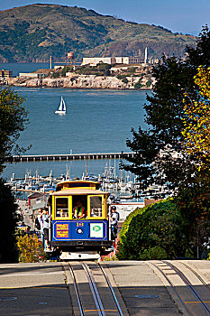 旧金山,有轨电车,向上,高处,加利福尼亚,美国
