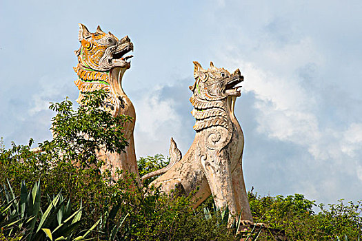 狮子,雕塑,掸邦,缅甸,大幅,尺寸