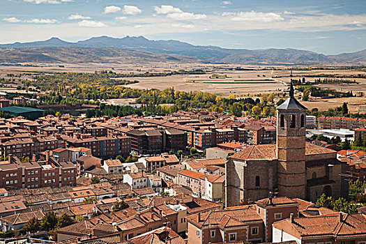 西班牙,卡斯蒂利亚,区域,阿维拉省,俯视图,圣地牙哥教堂