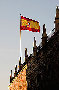 西班牙国旗,摆动,堡垒,城堡,要塞,托莱多,卡斯蒂利亚,拉曼查,西班牙