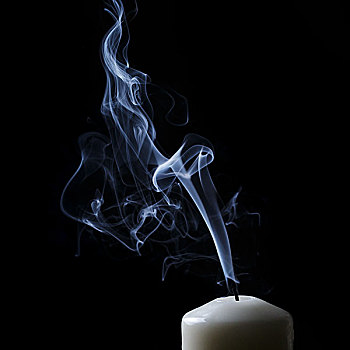 熄灭,蜡烛,蓝色,烟,黑色背景