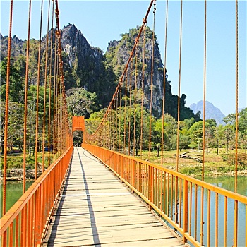 桥,上方,歌曲,河,万荣,老挝