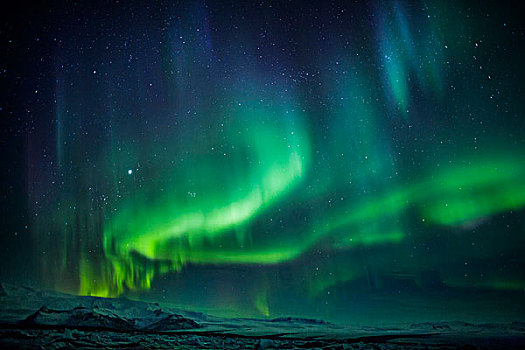 北极光,杰古沙龙湖,瓦特纳冰川,冰盖,冰岛