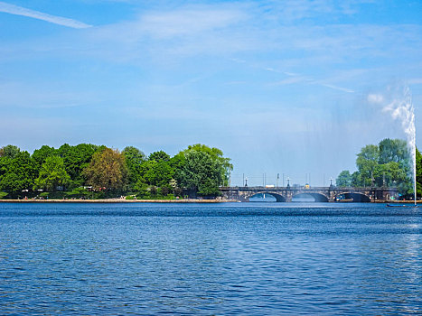 喷泉,湖,汉堡市