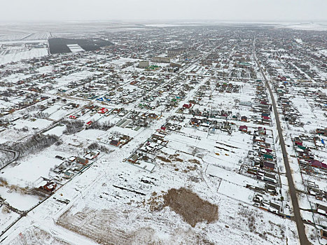 冬天,风景,鸟瞰,乡村,街道,遮盖,雪