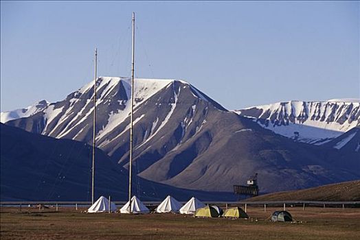 帐篷,靠近,山,蓝天