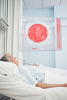 老人,病人,卧,病床,未来,心电图,数据,展示,病房