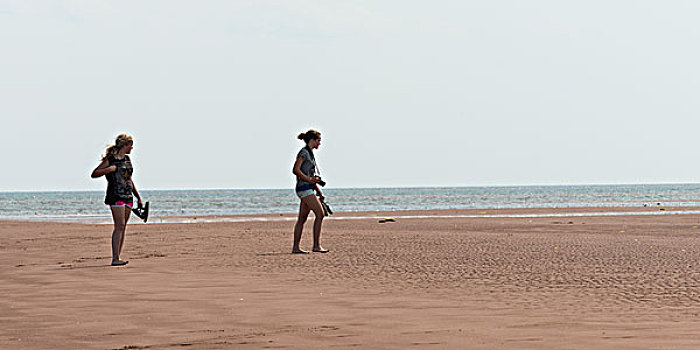 女孩,海滩,维多利亚,爱德华王子岛,加拿大