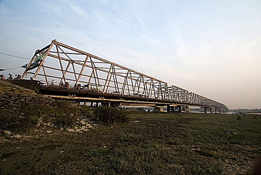 桥,长,钢铁,堆,地基,上方,河,十二月,沙阿,孟加拉,二月