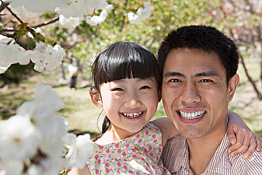 微笑,父亲,女儿,享受,樱花,公园,春天,头像